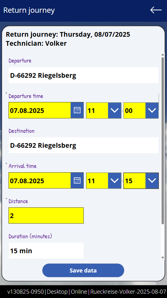 pobvol|pssService Phone|Screen:Rückreise erfassen