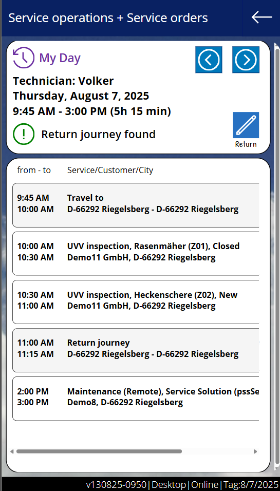 pobvol|pssService Phone|Screen:Meine Woche mit Anreise und Rückreise