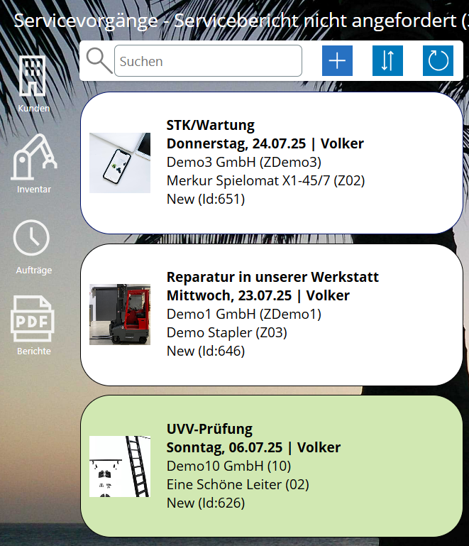 pobvol|pssService Board|Screen:Service activities|Vorgangsübersicht