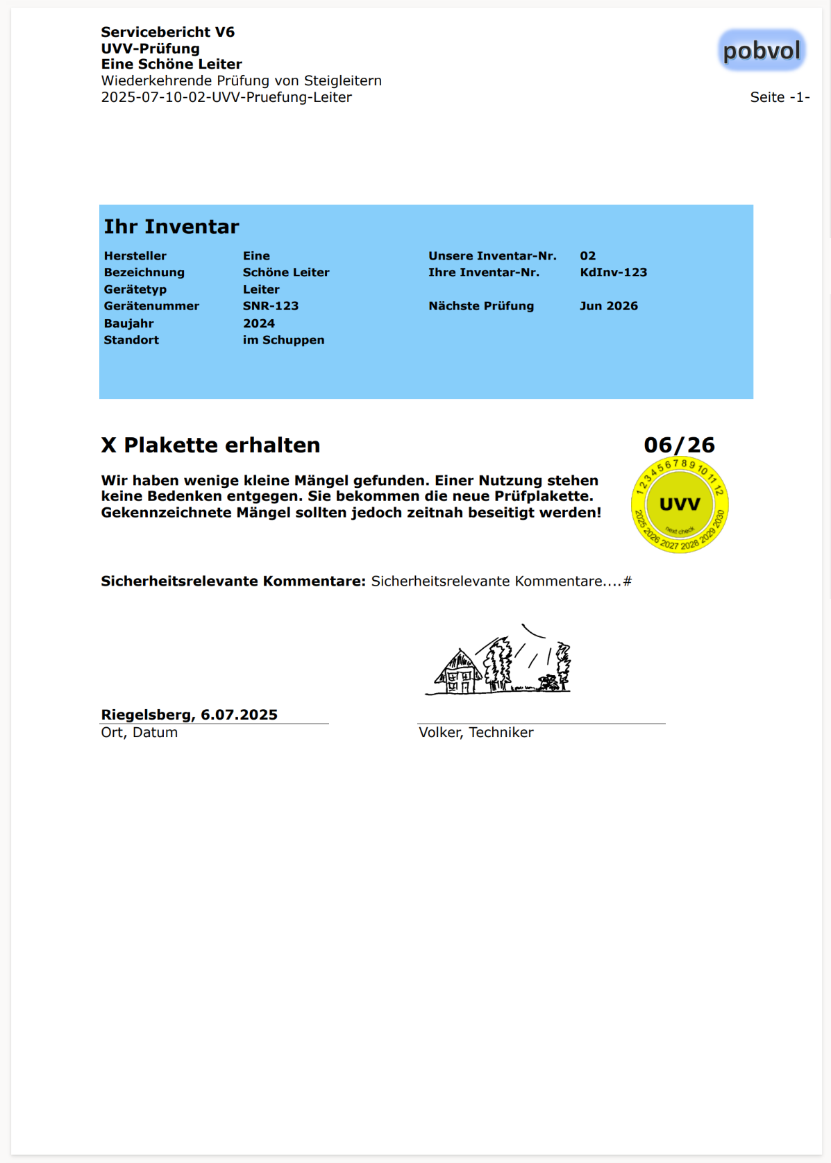 pobvol|pssService|Servicebericht|Seite 1 Inventar und abschliessende Bewertung