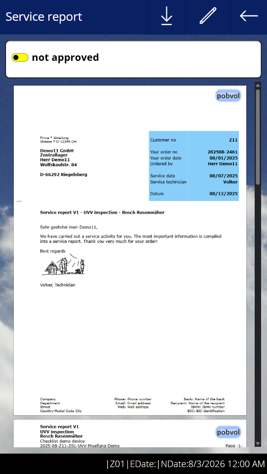 pobvol|pssService Phone|Screen:Service reports|PDF-Viewer