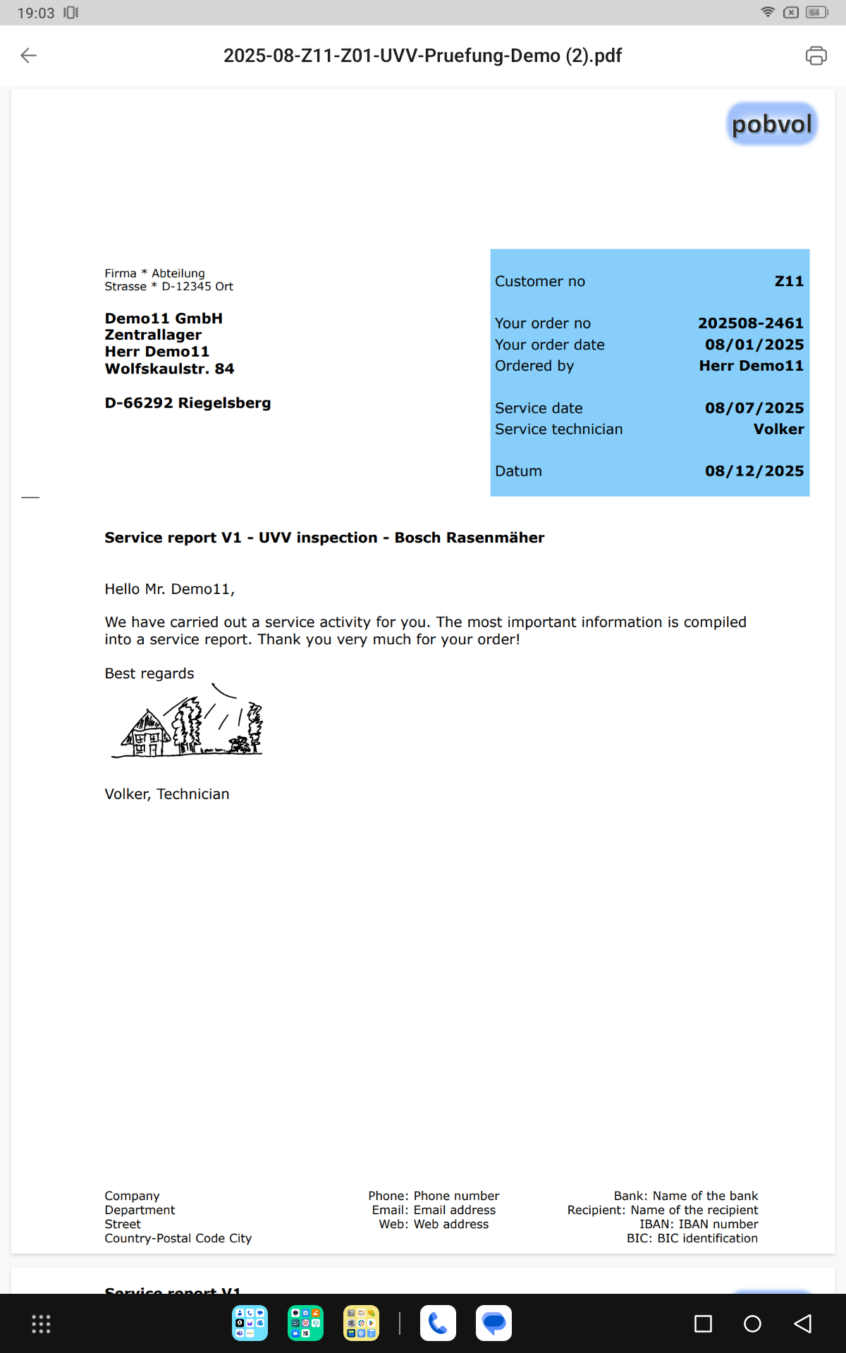 pobvol|pssService|Service report|Cover letter